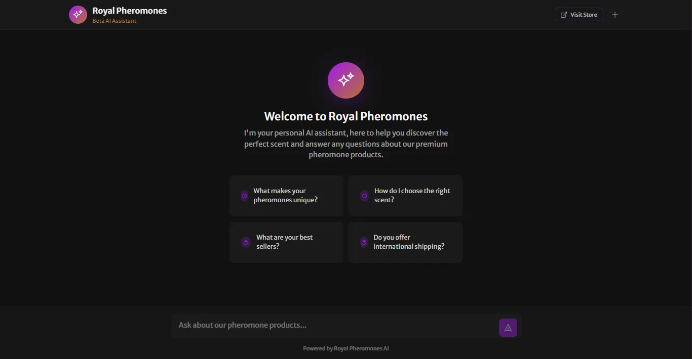 Royal Pheromones AI Shopping Assistant - Conversational e-commerce chatbot